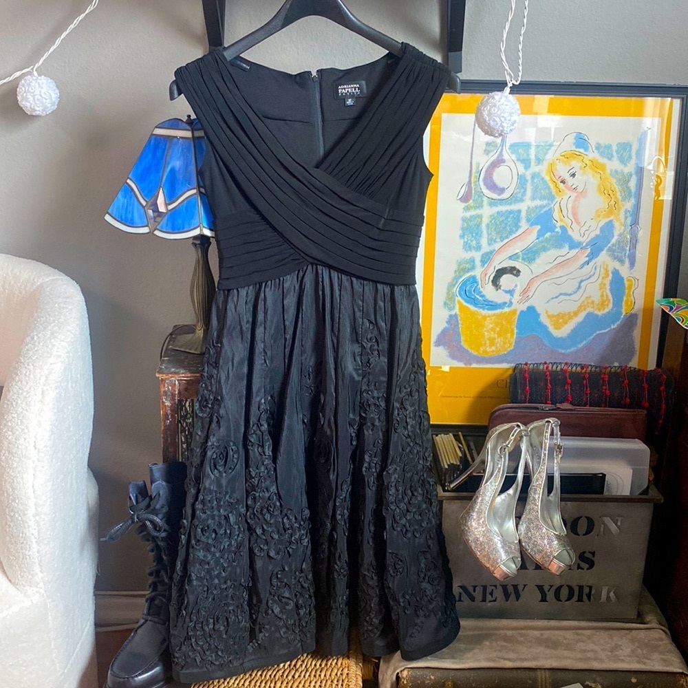 Adrianna Papell Petite - Black Tea Length Gown - 6P